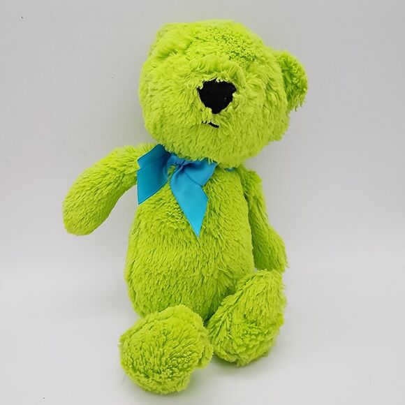 The Childrens Place Green Teddy Bear Plush 12" Blue Bow Heart Stuffed Animal Toy - Picture 1 of 8